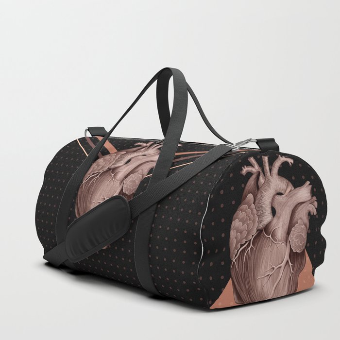 Anatomical Human Heart - Black and Old Rose Duffle Bag by