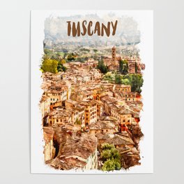 Tuscany Italy city watercolor Poster