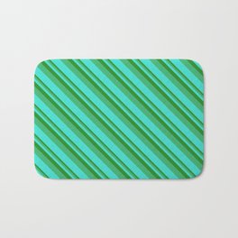 [ Thumbnail: Forest Green, Sea Green & Turquoise Colored Lined Pattern Bath Mat ]