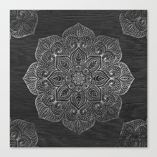 Wood Mandala - Silver Canvas Print