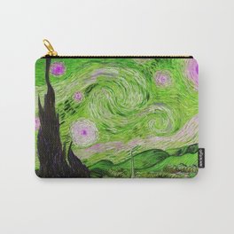 The Starry Night - La Nuit étoilée oil-on-canvas post-impressionist landscape masterpiece painting in alternate light green and fuchsia purple by Vincent van Gogh Carry-All Pouch
