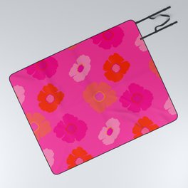 Hot Pink And Neon Orange Flower Pattern Picnic Blanket
