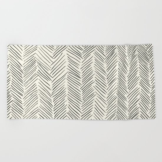 Herringbone Black on Cream Beach Towel