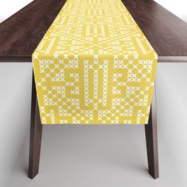Iluminating Yellow White cross-stitch geometric rustic embroidery Table Runner