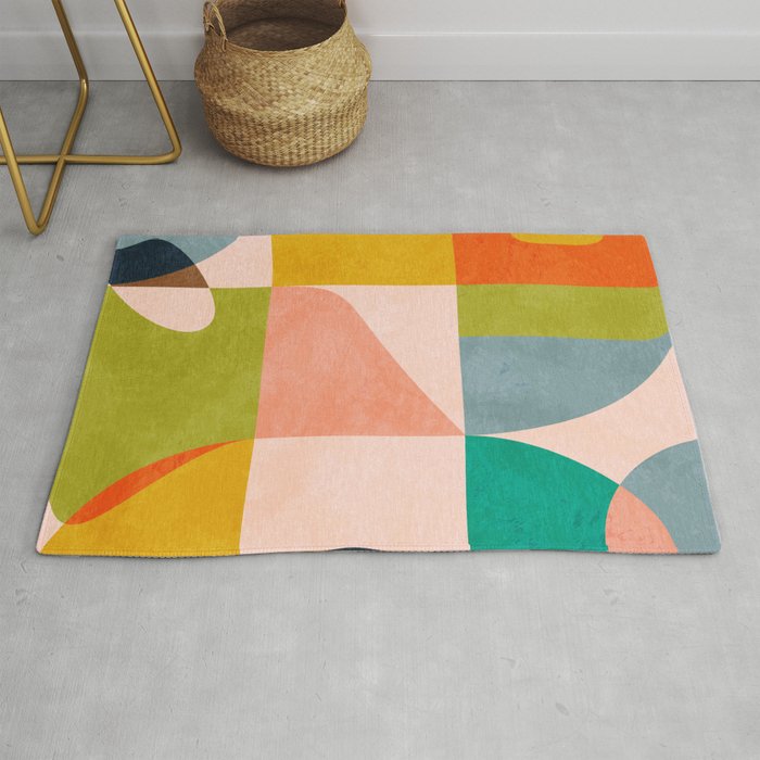 mid century abstract shapes spring I Rug