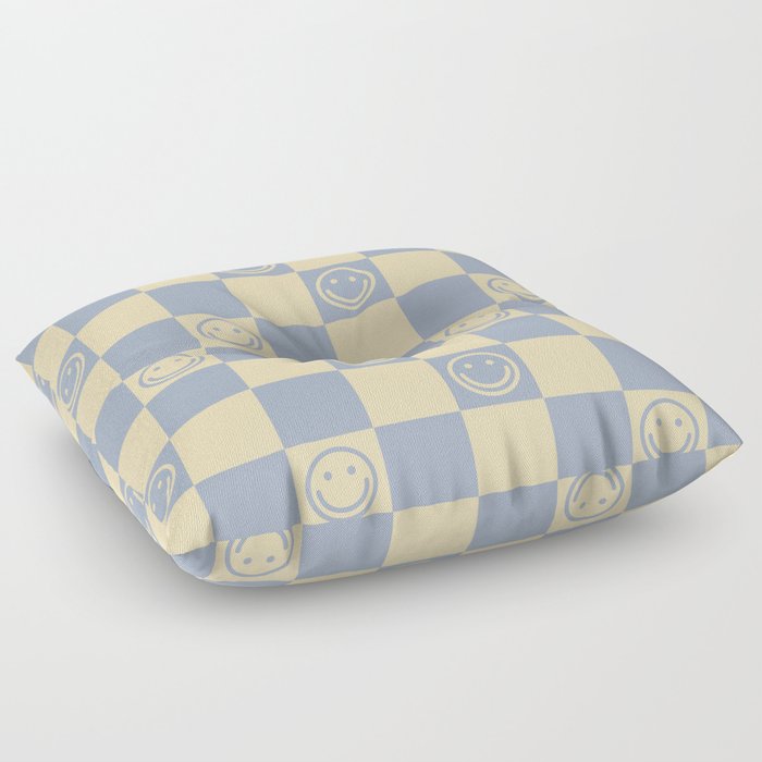 Cute Smiley Faces on Checkerboard \\ Neutral Color Palette Floor Pillow