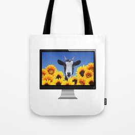 Computer Screen - Goat Sunflowers Field - Animals Tote Bag