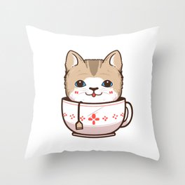cute cat in tea cup Throw Pillow