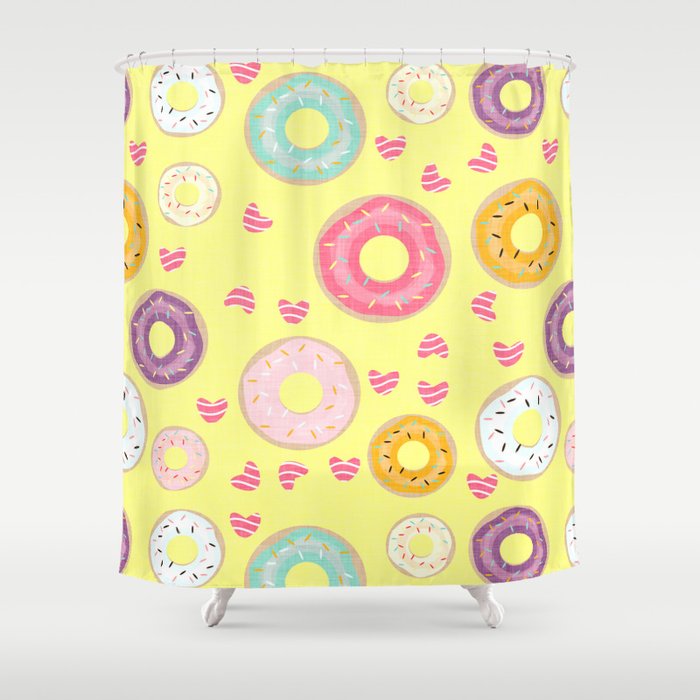 hearts and donuts yellow Shower Curtain