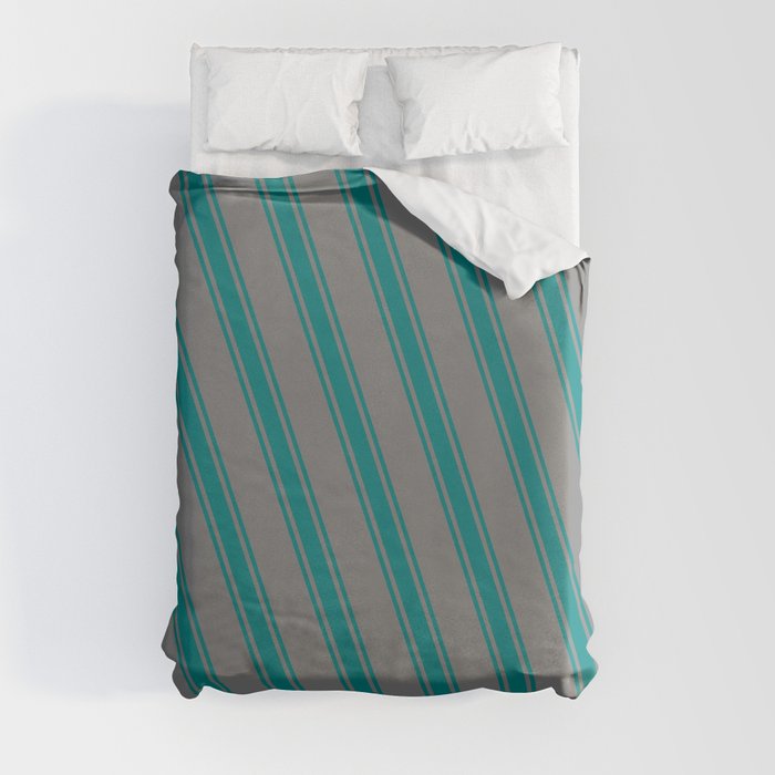 Gray and Teal Colored Stripes/Lines Pattern Duvet Cover