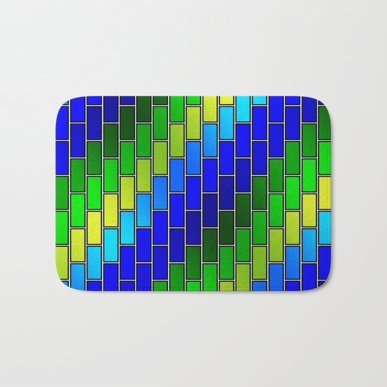 BRICK WALL #2 (Blues, Greens & Yellows) Bath Mat