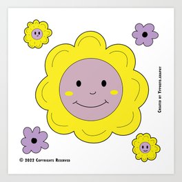 Smiley Face Flower Head Combination Artwork - White Art Print