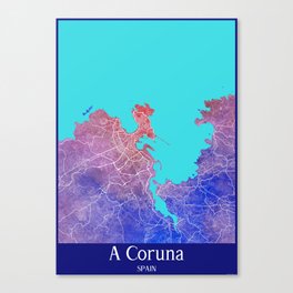 A Coruna Watercolor Map Canvas Print