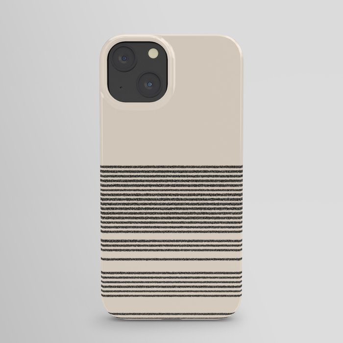 Organic Stripes - Minimalist Textured Line Pattern in Black and Almond Cream iPhone Case