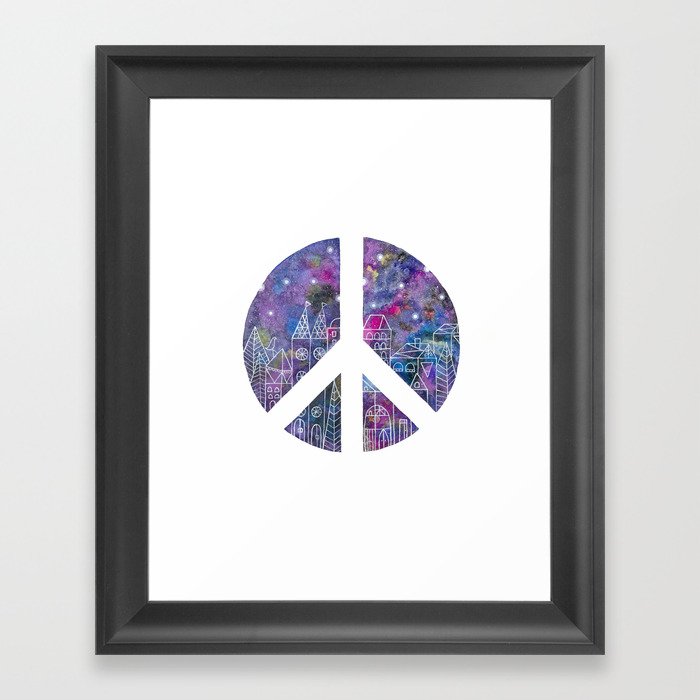 Peace and Love with galaxy effect background Framed Art Print