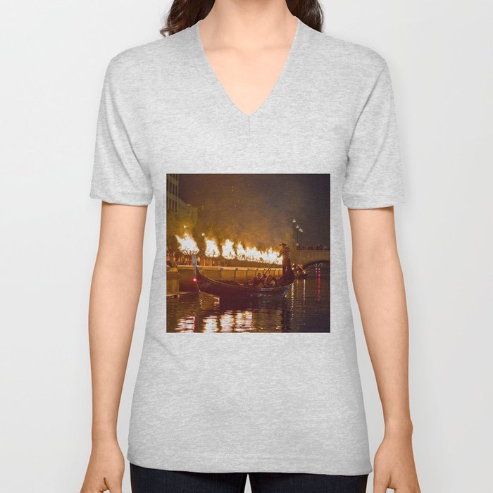 Venetian Gondola on Providence River - Waterfire Providence, Rhode Island V Neck T Shirt