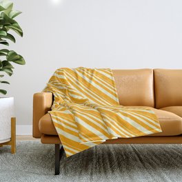[ Thumbnail: Light Yellow and Orange Colored Lined Pattern Throw Blanket ]