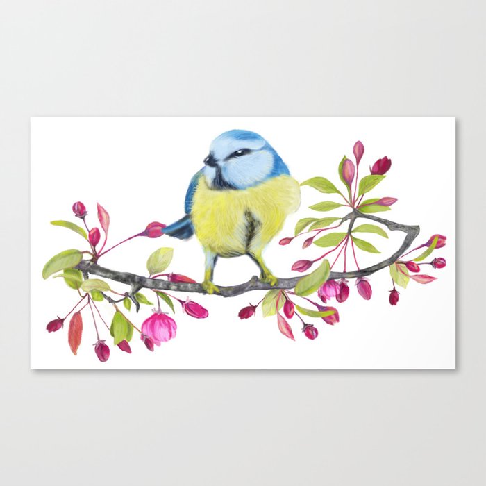 Bird and Flowers, Beautiful Delicate Print, Painting Canvas Print