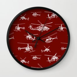 Helicopters on Maroon Wall Clock