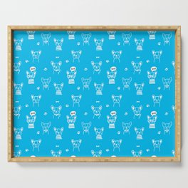 Turquoise and White Hand Drawn Dog Puppy Pattern Serving Tray