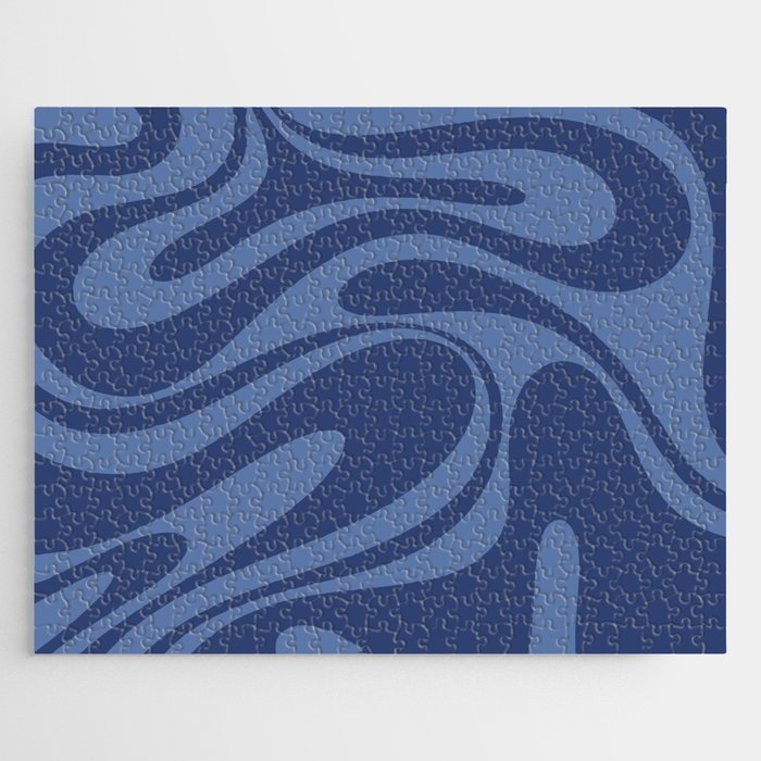 Retro Fantasy Swirl Abstract in Blue Jigsaw Puzzle