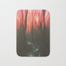 Into The Woods Badematte | Pathway, Magical, Whimsical, Woods, Nature, Digital, Graphicdesign, Red 