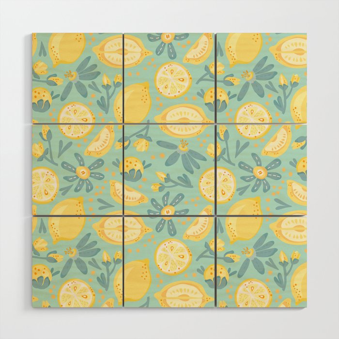 Lemon Pattern Mint Wood Wall Art