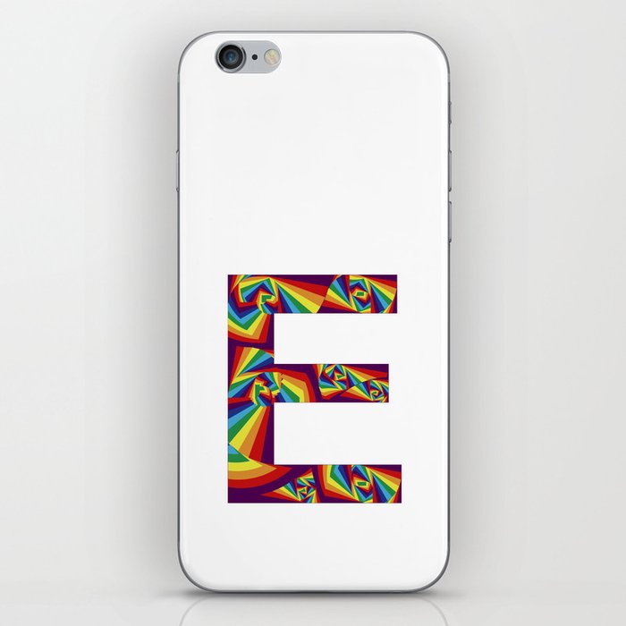 capital letter E with rainbow colors and spiral effect iPhone Skin