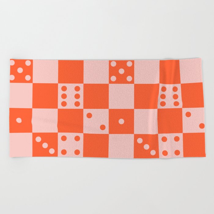 Checkered Dice Pattern (Creamy Pink & Sweet Orange Color Palette) Beach Towel