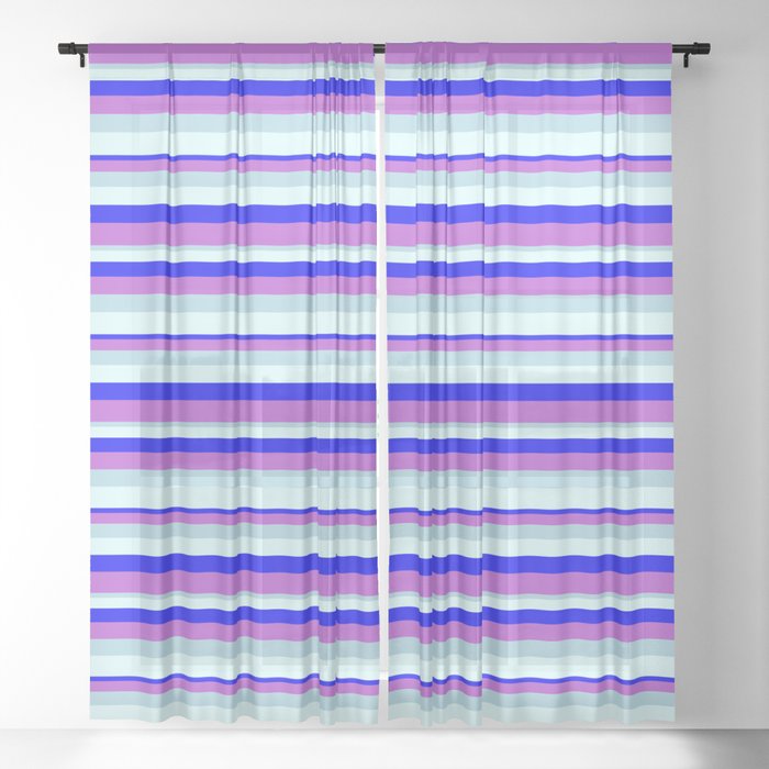 Blue, Orchid, Light Blue & Light Cyan Colored Pattern of Stripes Sheer Curtain