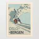 Vintage travel poster-Oslo-Bergen. Poster