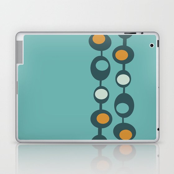 Mid Century Modern Baubles in Dark Teal, Orange, Light Green and Teal Background Laptop & iPad Skin