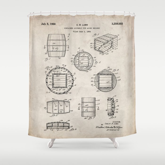 Whisky Barrel Patent - Whisky Art - Antique Shower Curtain