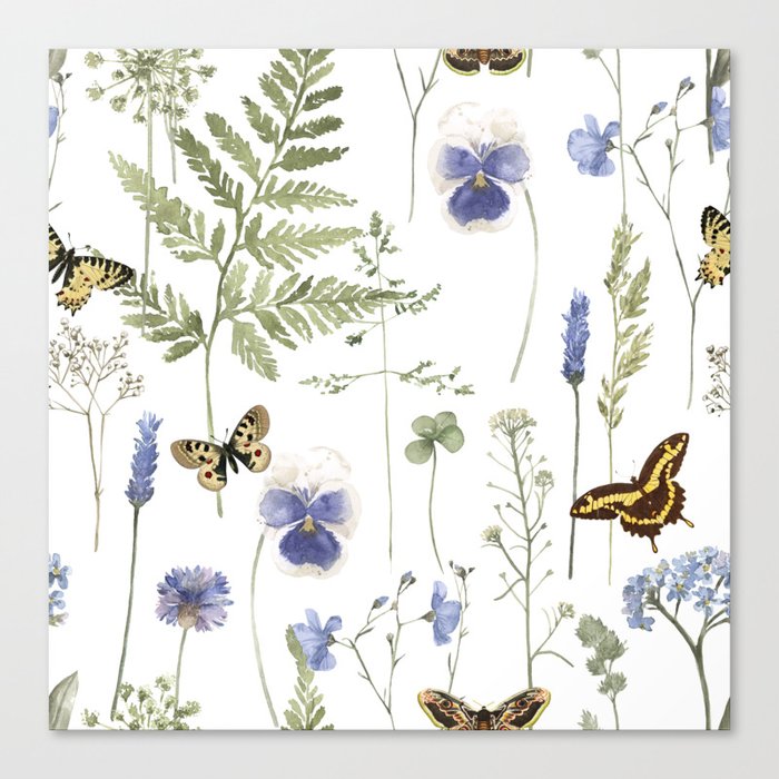 Garden Flowers and Butterflies Canvas Print