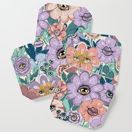 Psychedelic retro flowers with eyes Coaster