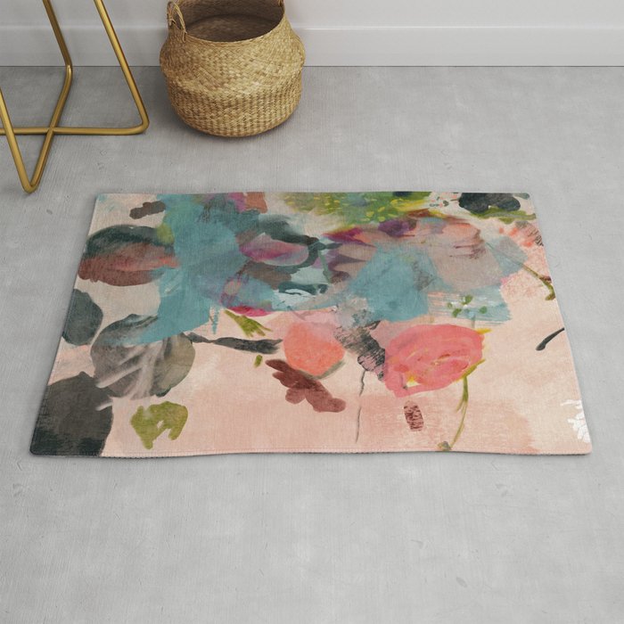 pink summer roses 3 triptych abstract Rug