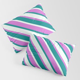 [ Thumbnail: Orchid, Dark Cyan, and Mint Cream Colored Striped/Lined Pattern Pillow Sham ]