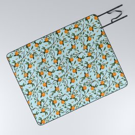 Bees, Oranges & Flowers - Light Blue Pattern Picnic Blanket
