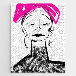 Woman Portrait Illustration Minimalist Pink Woman Face Jigsaw Puzzle