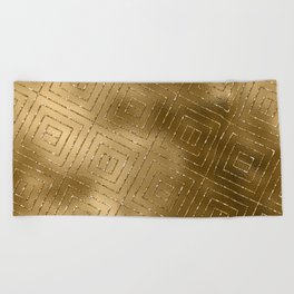 Glam Faux Glitter Gold Greek Key Pattern Beach Towel