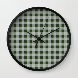 Dark Forest Green Summer Cabana Beach Picnic Gingham Check Wall Clock