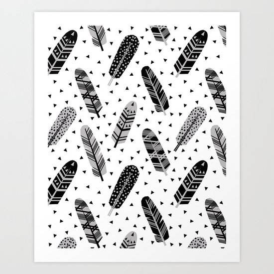 Feathers black and white triangle geometric modern trendy hipster boho southwest native style kids Art Print