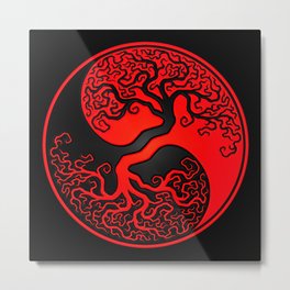 Red and Black Tree of Life Yin Yang Metal Print