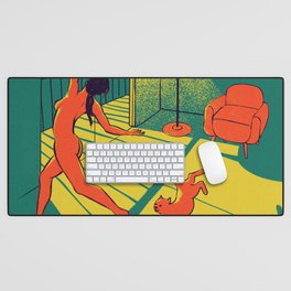 Dancing with the cat | Moody sunset light and shadows Aesthetic Green room Naked dance Femme Fatale  Desk Mat