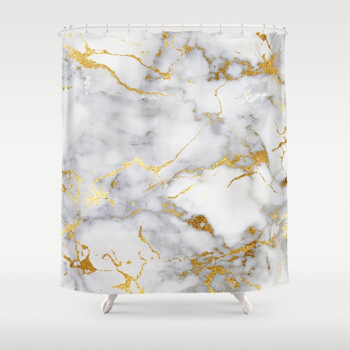 Gray And Gold Girly Marble  Shower Curtain