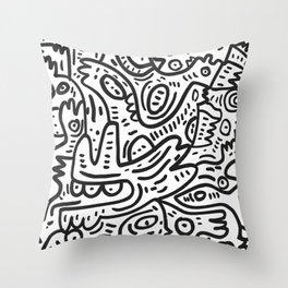 Graffiti Black and White Monsters are waiting for Halloween Throw Pillow