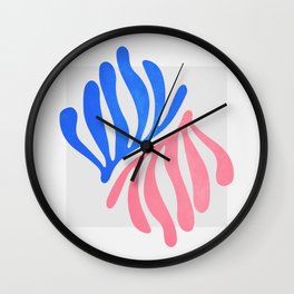 Blue & Pink Leaves: Matisse Series 01 Wall Clock