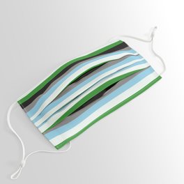 [ Thumbnail: Colorful Grey, Sky Blue, Mint Cream, Forest Green & Black Colored Pattern of Stripes Face Mask ]