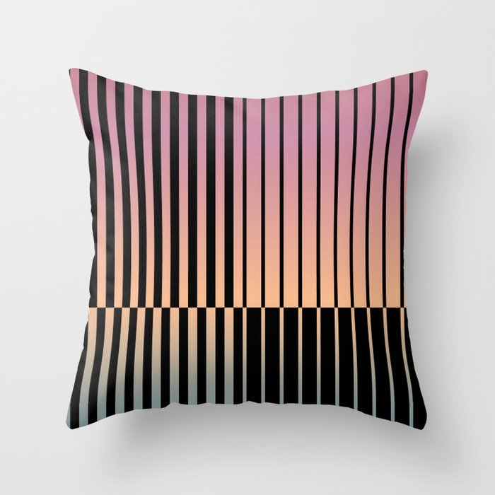 Retro color block stripes 8 - Black, orange, pink gradient Throw Pillow