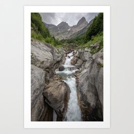Cascade in Mountain Valley with Rocks and Trees | Pyrenees | Spain Art Print